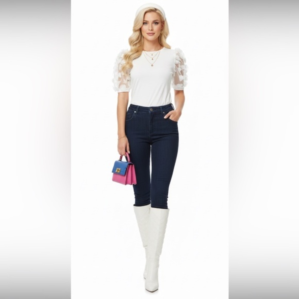Beautiful Sheer Puff Sleeve White Bodysuit